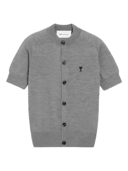 Cardigan Ami Paris scurt cu autograf gri