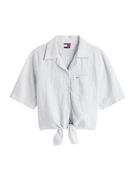 Koszula dżinsowa Tommy Hilfiger o skróconej długości z kołnierzem z logo niebieska