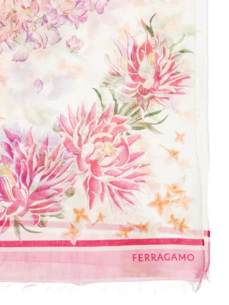 Gėlėtas šalikas Ferragamo su kutais rožinė