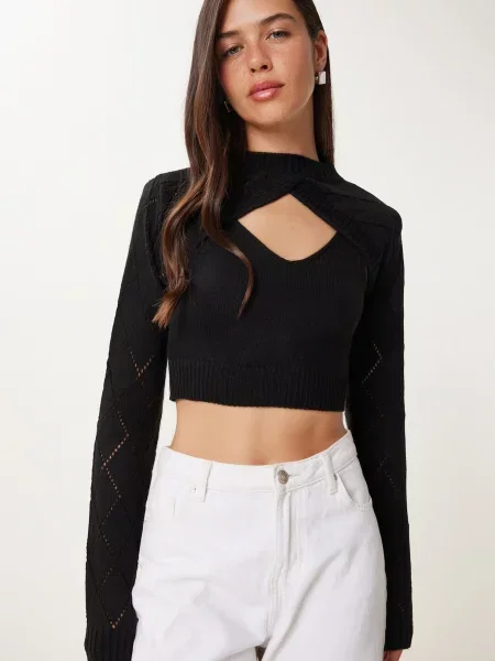 Happiness İstanbul Top brodat negru