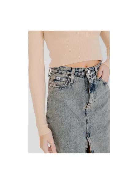 Maksi spódnica jeansowa Calvin Klein Jeans z wysoką talią niebieska