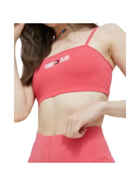 Top Tommy Jeans o skróconej długości różowy