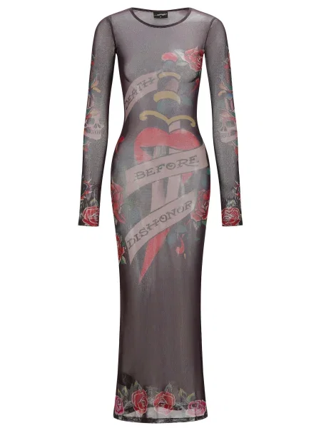 Ed Hardy Rochie Death Before Dishonor ciocolatiu / deschis / roșu gri