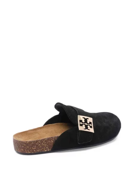 Papuci tip mules Tory Burch din piele de căprioară cu autograf negru