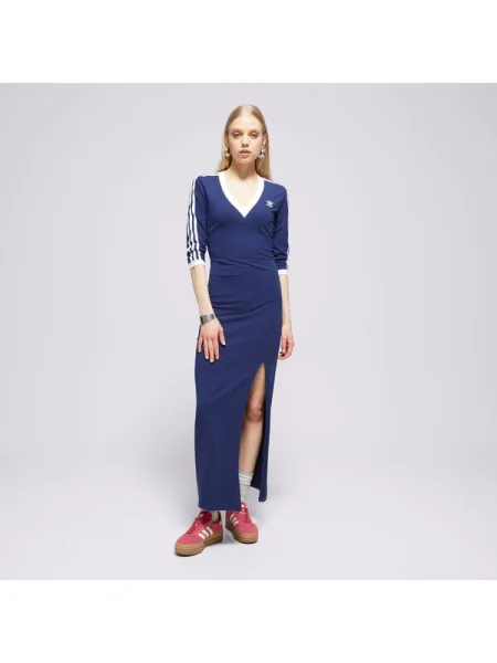 Рокля adidas Originals дълга с кройка по тялото тъмносиньо