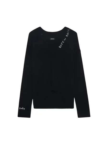 Sweter Zadig & Voltaire z dekoltem w serek czarny