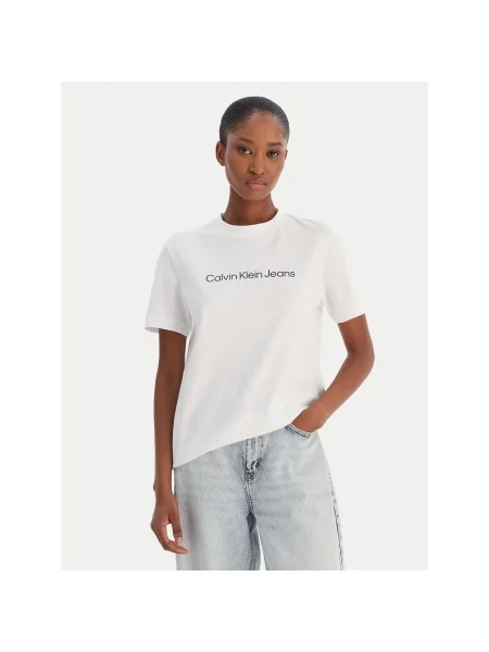 Calvin Klein Jeans T-Shirt A- Inst. Logo Classic Regular Fit λευκό