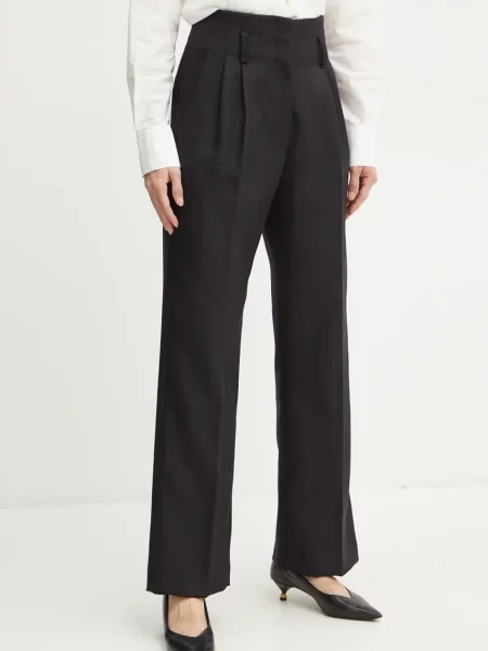 Forte Forte pantaloni de lana drept high waist pants negru