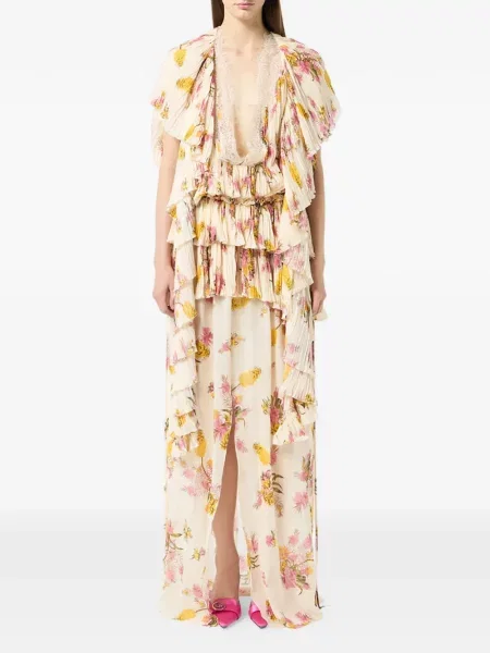 Rochie Blumarine cu model floral cu volane plisată