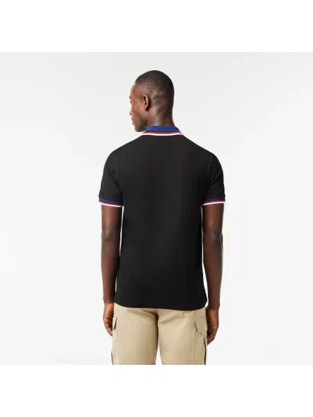 Lacoste Koszulka Polo Regular Fit Stretch Z Piki Bawełnianej Z Kontrastowym Kołnierzykiem czarna