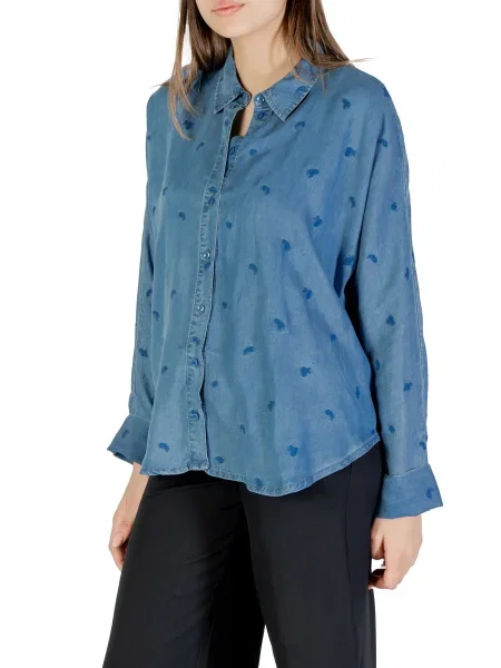 Haftowana koszula Only z długim rękawem niebieska