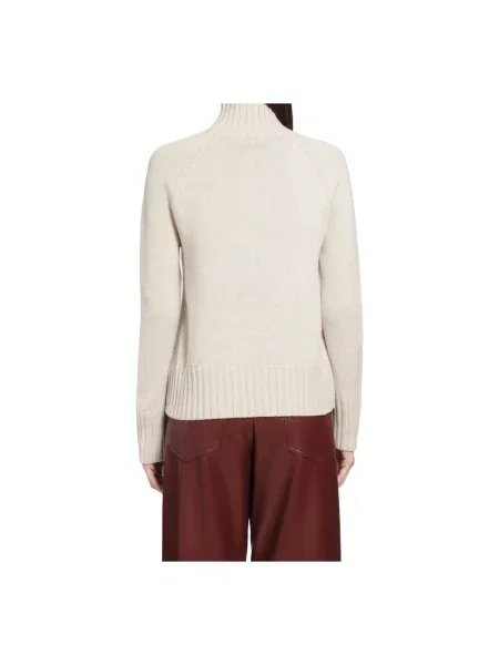 Lniany sweter z golfem Max Mara beżowy