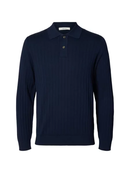 Tricou polo Selected tricotate albastru