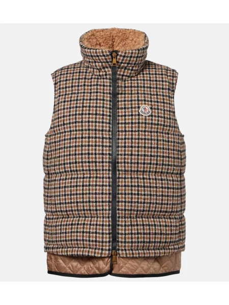 Kamizelka puchowa Moncler wełniana w kratkę