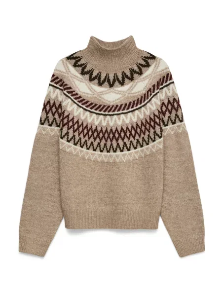 VERO MODA Pulover VMMAPLE gri taupe / roșu vin / negru alb