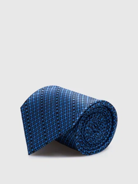 Краватка із шовку у геометричний візерунок з кристалами Stefano Ricci синя