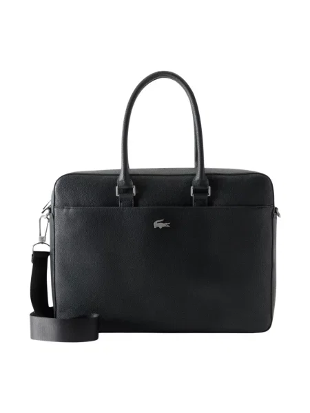 Torba na laptop z detal z logo Lacoste czarna