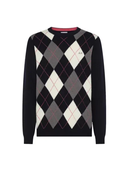 Sweter Sun68 wełniany z wzorem argyle czarny