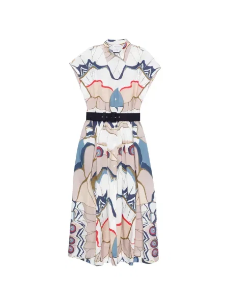 Rochie midi Sara Roka cu model floral cu imagine până la genunchi alb