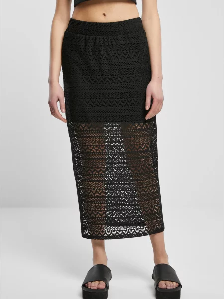 Fustă midi Urban Classics din dantelă negru