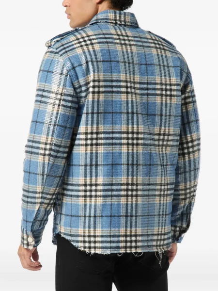 Карирана риза Philipp Plein с пайети синьо