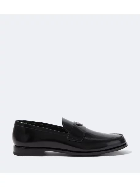 Кожени лоуфъри Prada с автограф черно