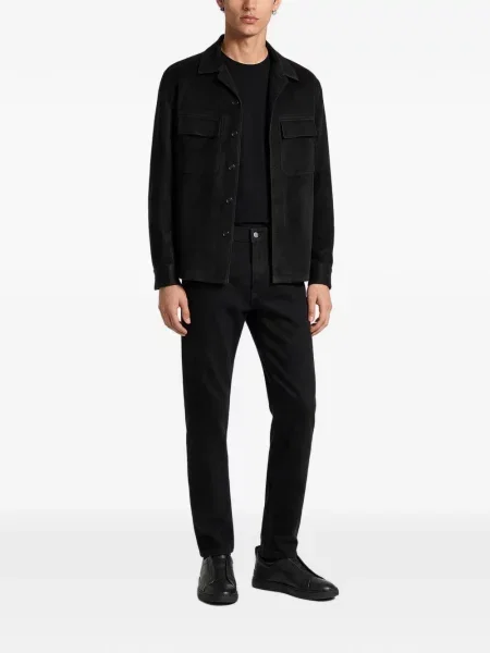 Geacă Zegna din piele de căprioară negru