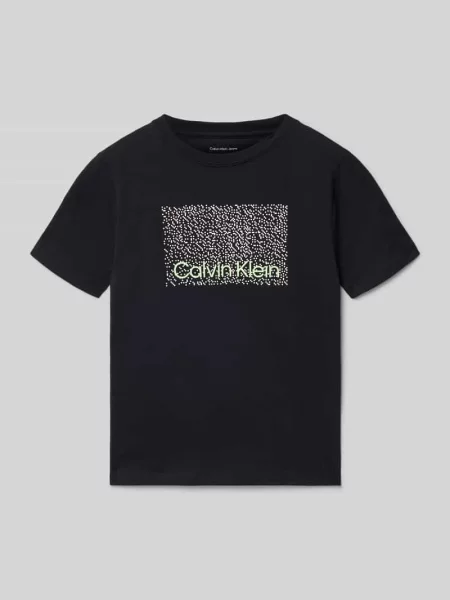 Krój regular fit t-shirt z czystej bawełny model PERFOMATION' Calvin Klein Jeans czarna