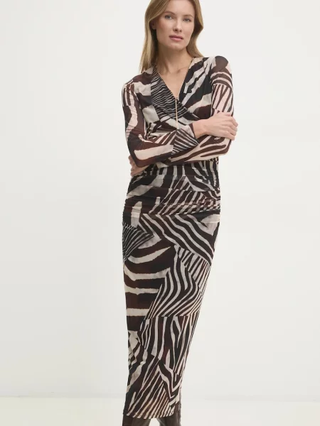 Answear Lab sukienka maxi dopasowana brązowy