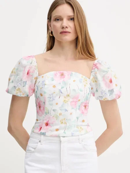 Bardot bluză cu imprimeu alb