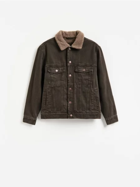 Reserved Jachetă sherpa din denim cacao-cu-lapte
