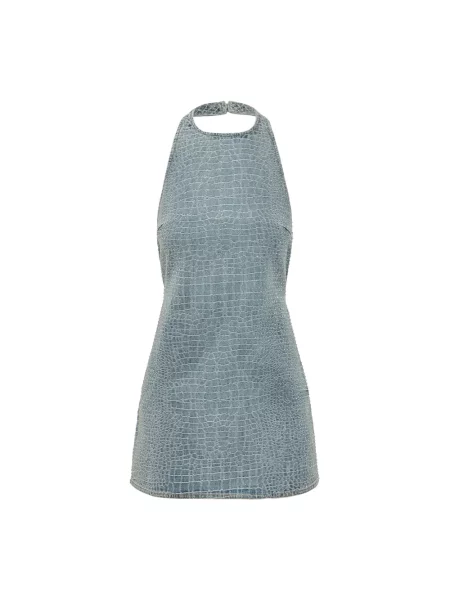 Mała mały sukienka jeansowa Self-portrait skórzana niebieska