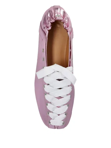 Балеринки Ganni с връзки с дантела розово