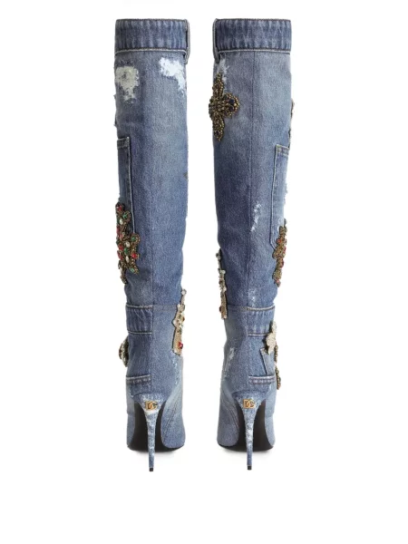 Kotníkové boty Dolce & Gabbana s výšivkou modré