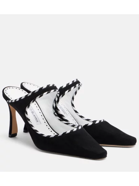 Papuci tip mules Manolo Blahnik din piele de căprioară negru