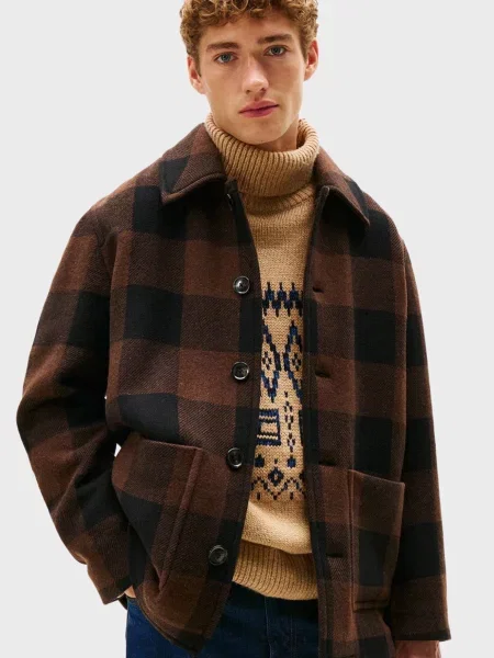 Вовняна картата сорочка Tommy Hilfiger коричнева