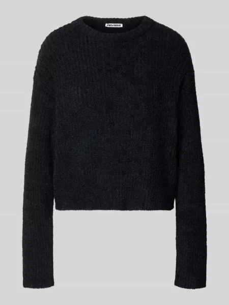 Sweter z dzianiny z fakturowanym wzorem Review czarny