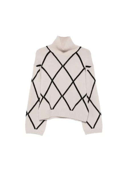 Sweter z golfem Allude wełniany z wzorem argyle beżowy
