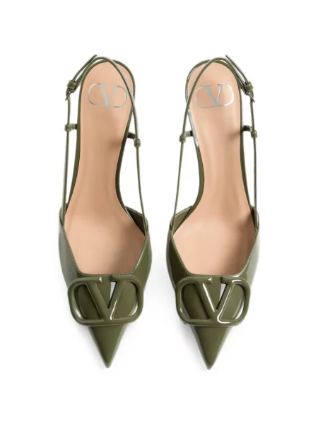 Pantofi cu toc Valentino Garavani din piele de lac slingback verde