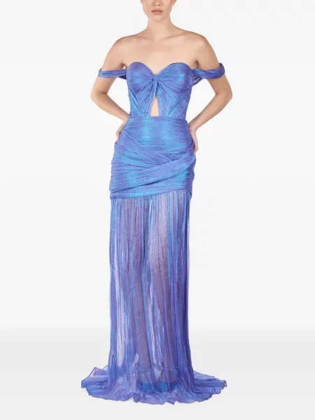 Rochie maxi Andreea Veneciuc de mătase drapată albastru