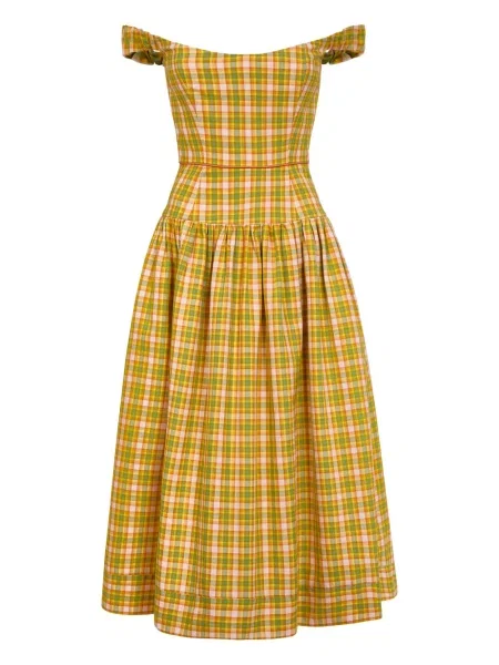 Sukienka midi Markarian w kratkę z falbankami do kolan żółta