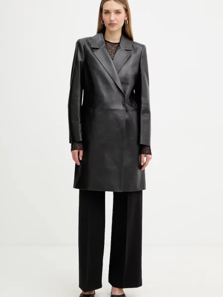 BOSS palton de piele negru