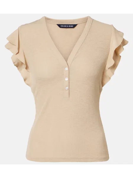 Top Veronica Beard tricotate cu volane bej