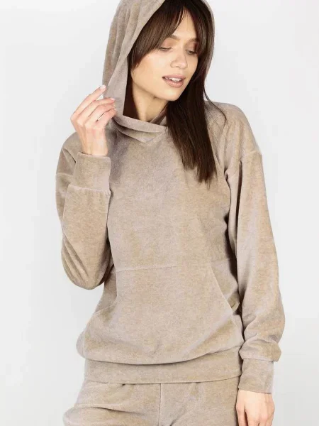 Женское велюровое худи бежева