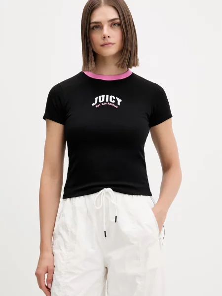 Juicy Couture kratka majica z bombažem RINGER TSHIRT črna