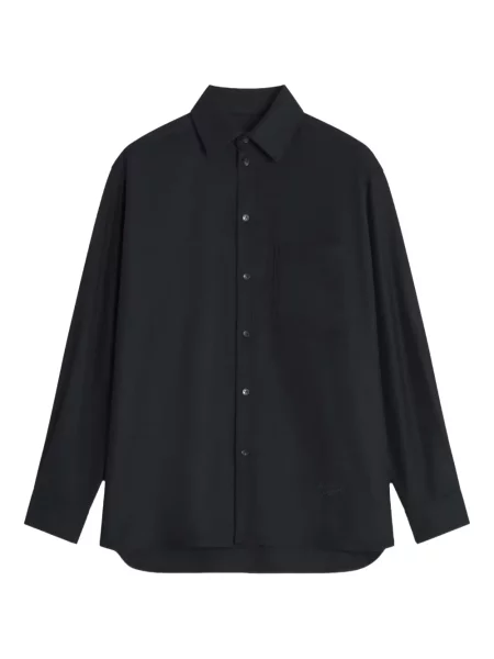 Vlněná košile Maison Kitsuné s výšivkou černá