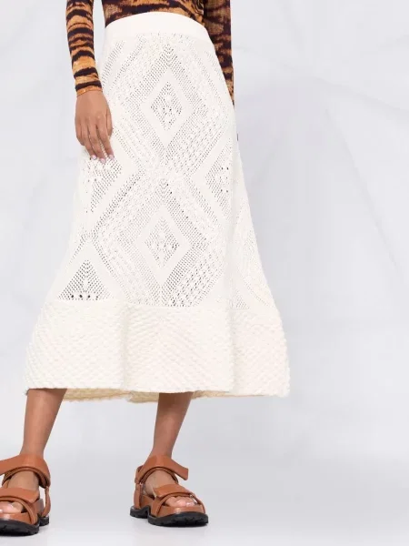 Pletené midi sukně Jil Sander po kolena bílé