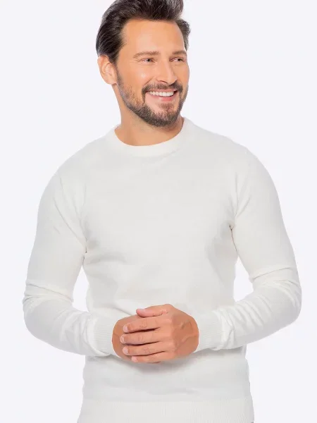 Sweter z bawełny z domieszką kaszmiru kremowy