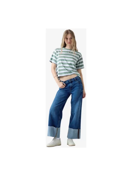 Szerokie jeansy Guess niebieskie