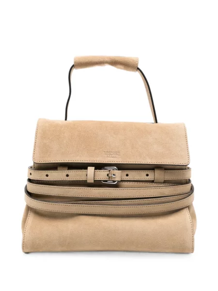 Geantă shopper Moschino din piele de căprioară cu cataramă